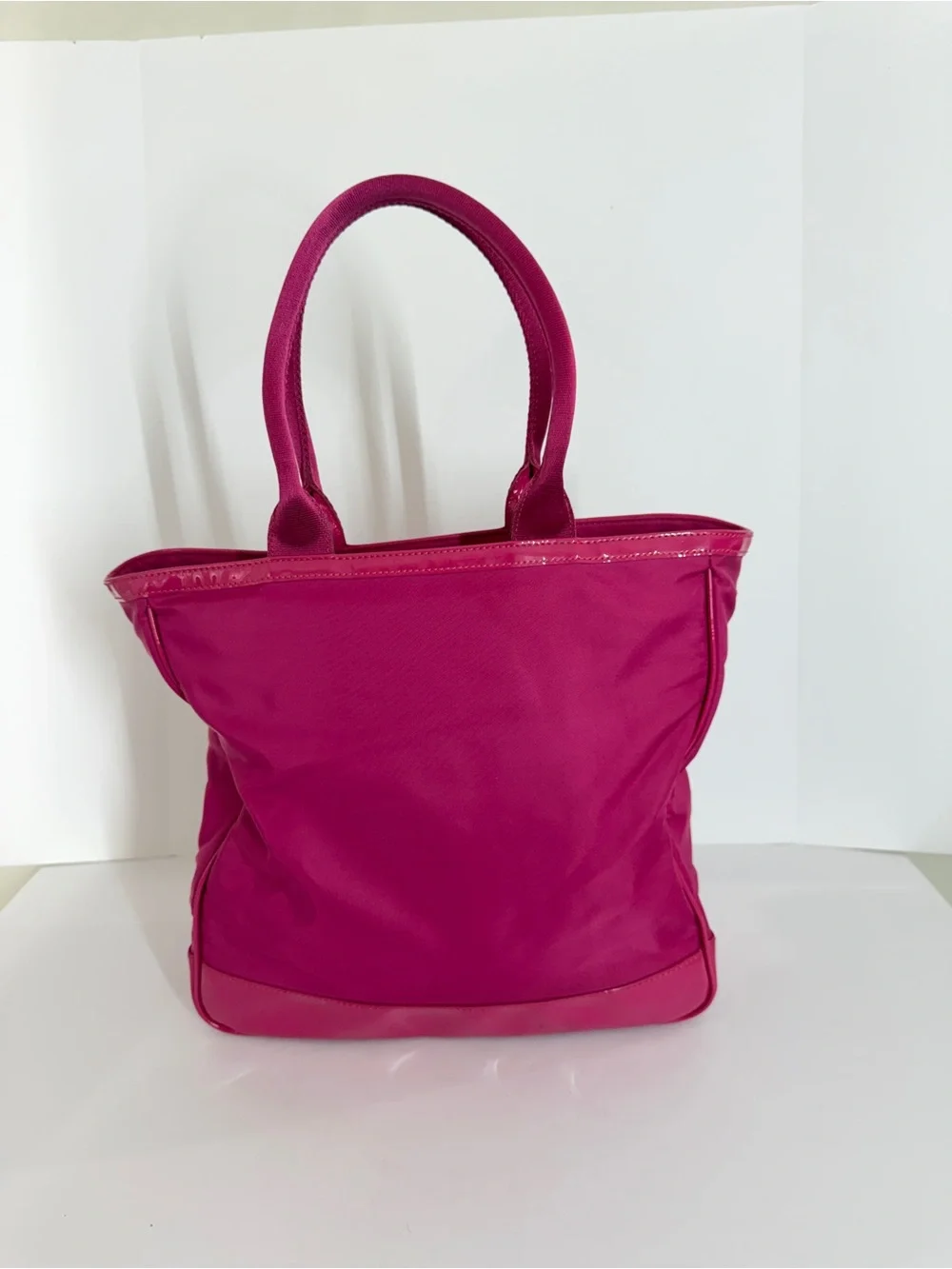 Tory Burch Womens Nylon Tote Bag Hot Pink Patent Trim Handbag Travel Work Casual